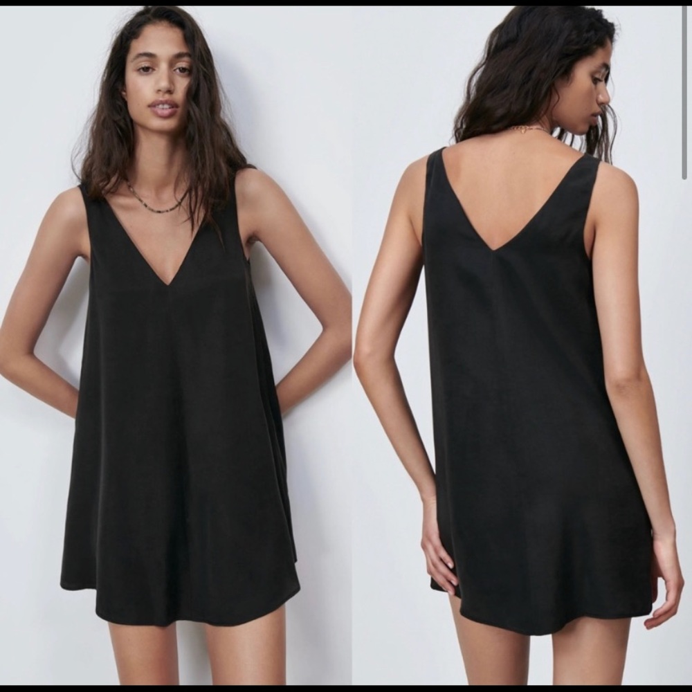 NWT ZARA LBD- A- Line, V-Neck black dress